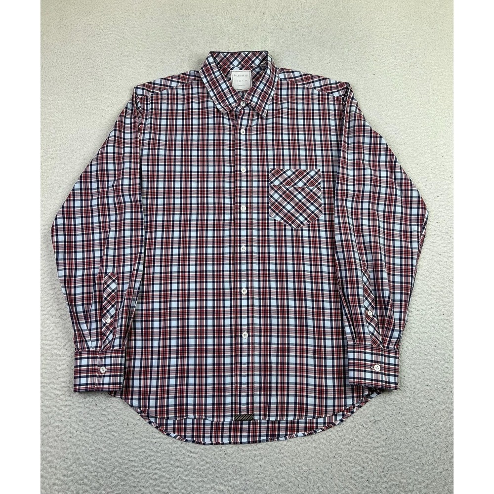 Billy Reid Shirt Mens Large Red Blue Plaid Long Sleeve Button Up Casual Woven